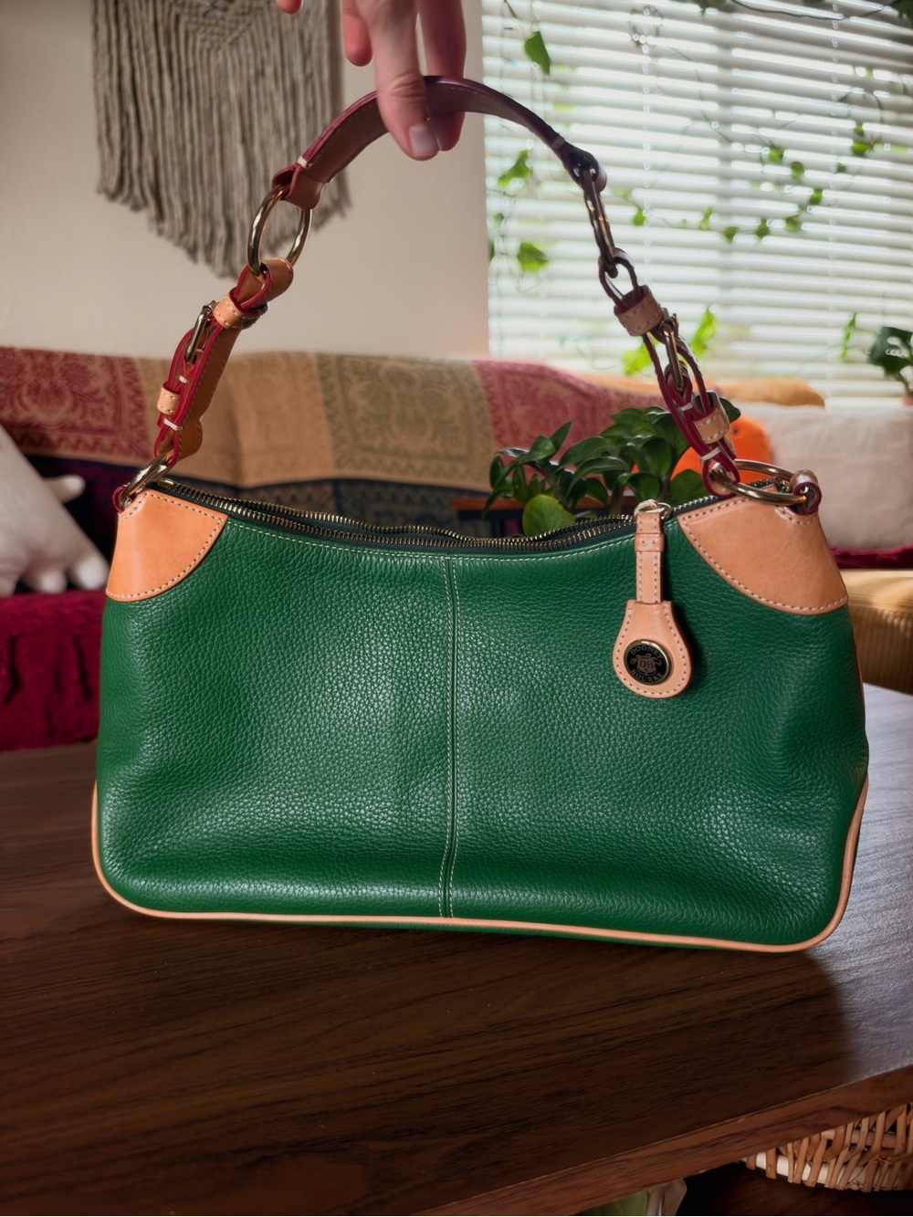 Vintage Dooney & Bourke All Weather Leather 2 Green Shoulder Bag / Hobo